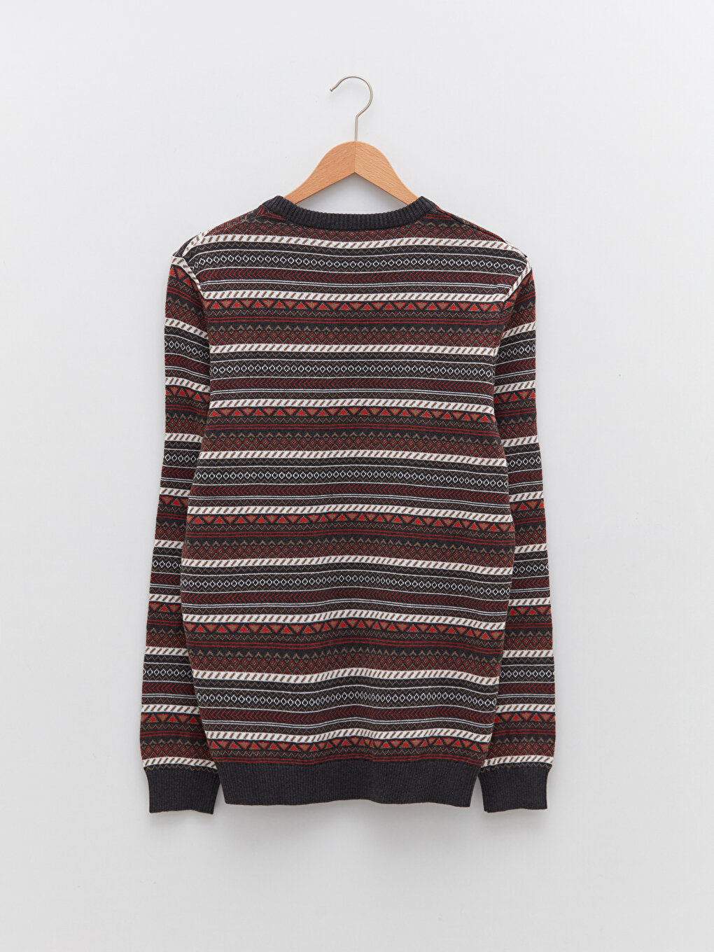 Crew Neck Long Sleeve Patterned Men's Knitwear Sweater