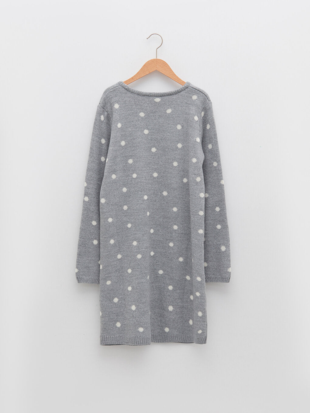 Crew Neck Patterned Long Sleeve Girl's Knitwear Dress