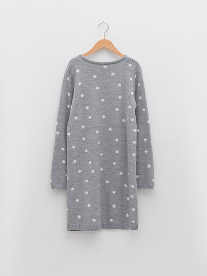 Crew Neck Patterned Long Sleeve Girl's Knitwear Dress