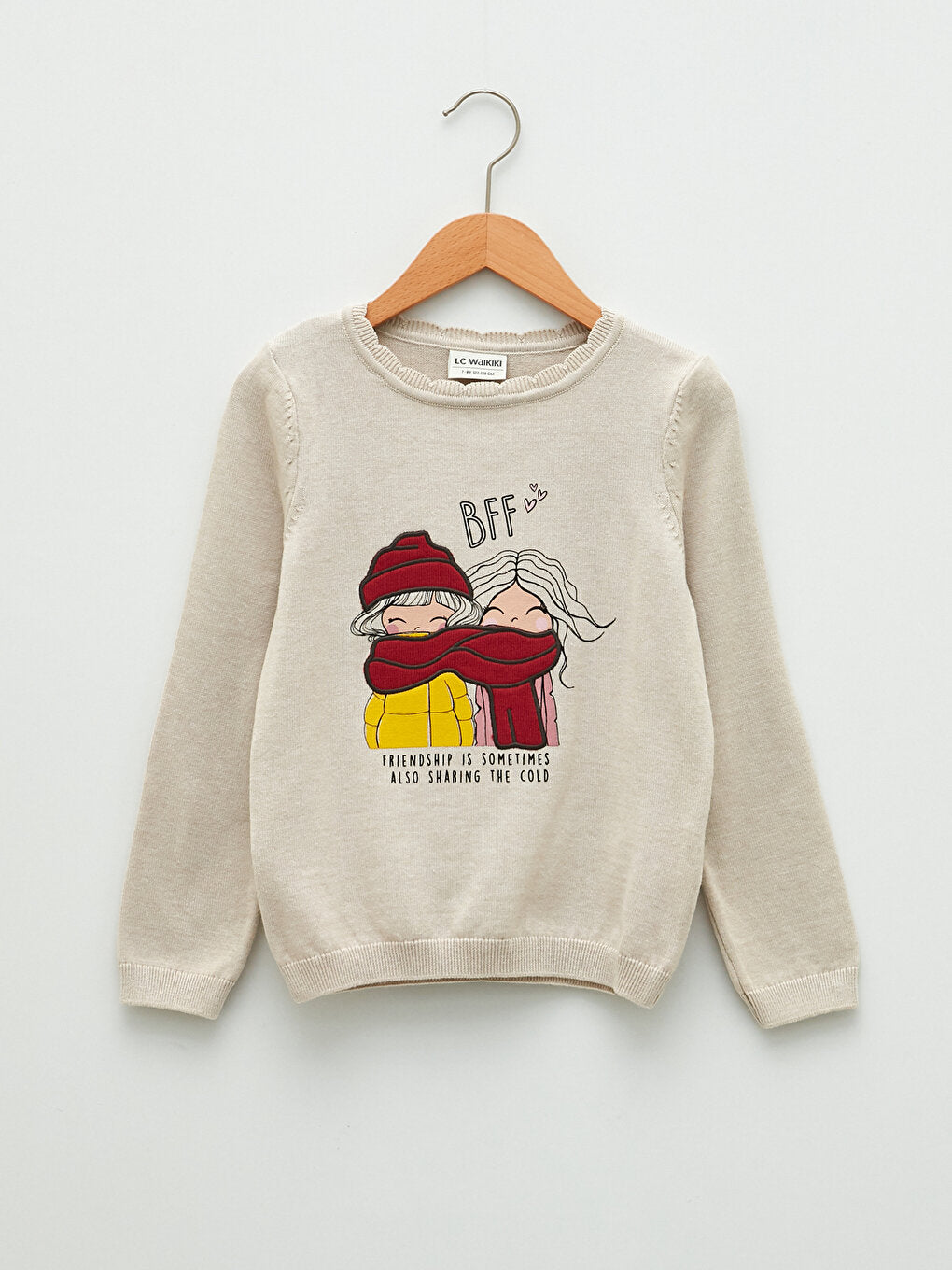 Crew Neck Printed Long Sleeve Girl's Knitwear Sweater