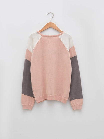 Crew Neck Patterned Long Sleeve Girl's Knitwear Sweater