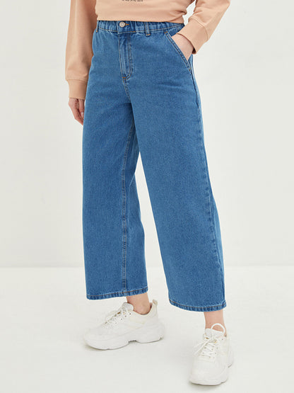 High Waist Standard Fit Pocket Detailed Wide Leg Rodeo Women's Jean Trousers