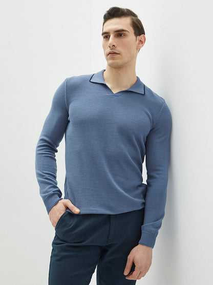 Polo Neck Long Sleeve Slim Men's Knitwear Sweater