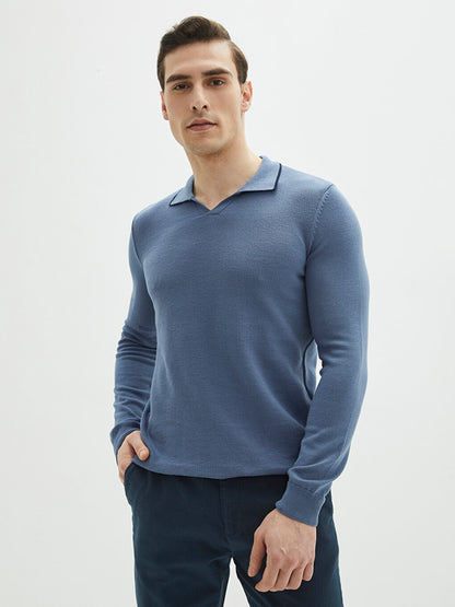 Polo Neck Long Sleeve Slim Men's Knitwear Sweater