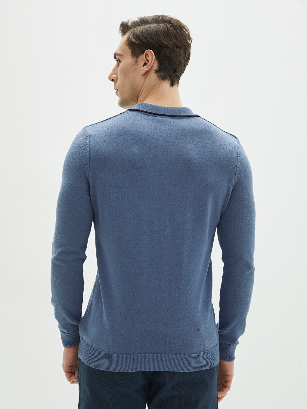 Polo Neck Long Sleeve Slim Men's Knitwear Sweater