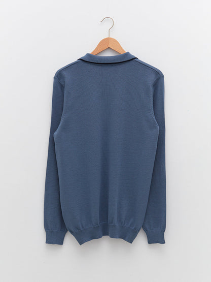 Polo Neck Long Sleeve Slim Men's Knitwear Sweater