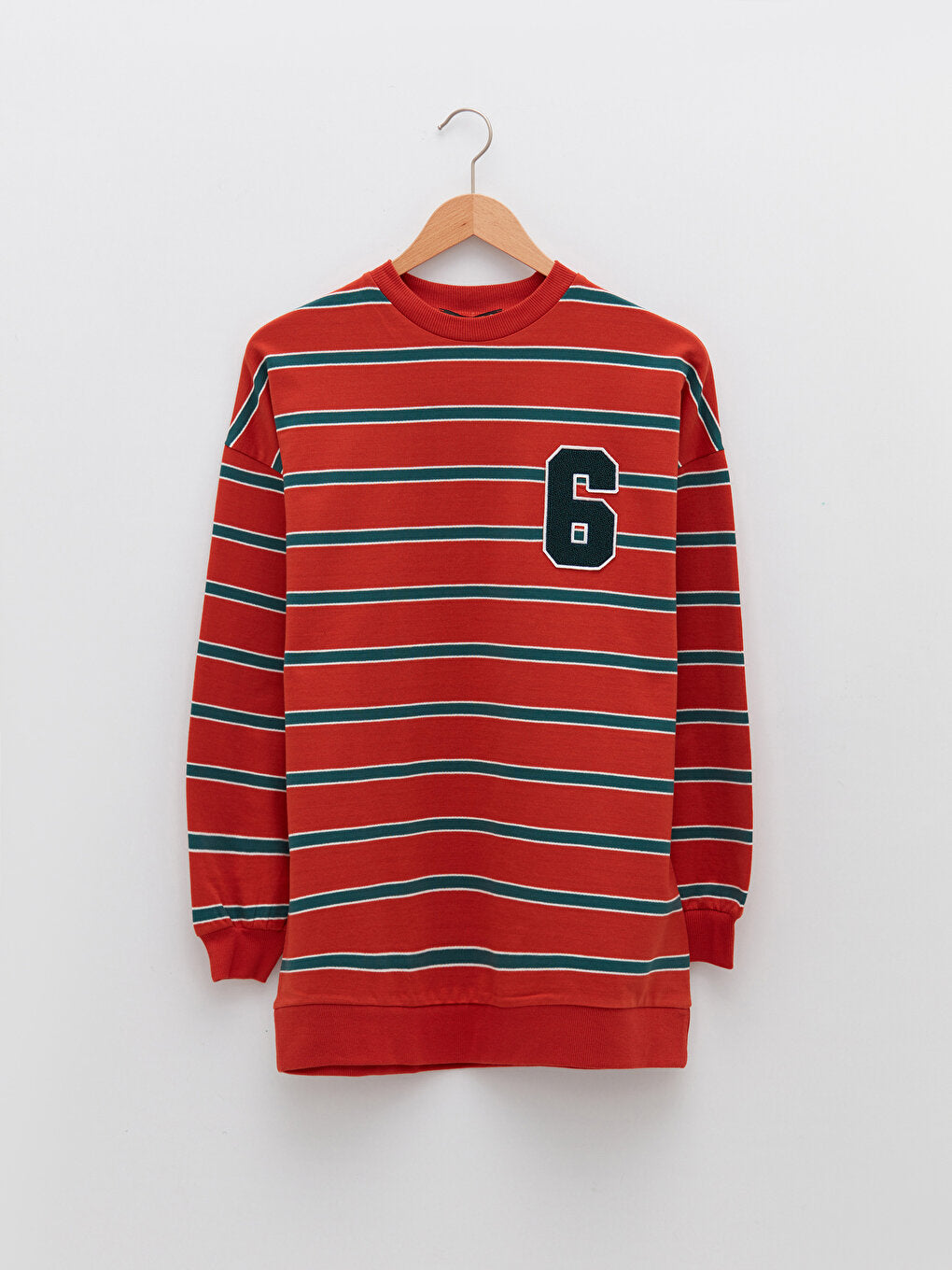 Crew Neck Striped Long Sleeve Oversize Cotton Women's Sweatshirt Tunic