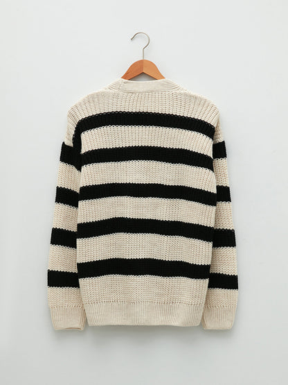 V-Neck Striped Long Sleeve Women's Knitwear Cardigan