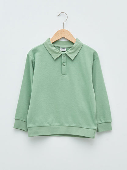 Polo Neck Basic Long Sleeve Boy's Sweatshirt