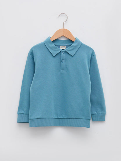 Polo Neck Basic Long Sleeve Boy's Sweatshirt