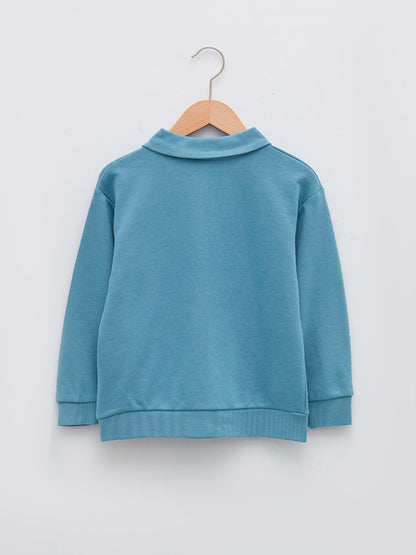 Polo Neck Basic Long Sleeve Boy's Sweatshirt