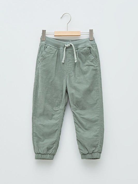 Basic Velvet Baby Boy Trousers with Elastic Waist