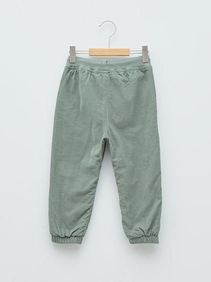 Basic Velvet Baby Boy Trousers with Elastic Waist