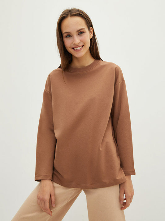 Crew Neck Plain Long Sleeve Women's Sweatshirt Tunic