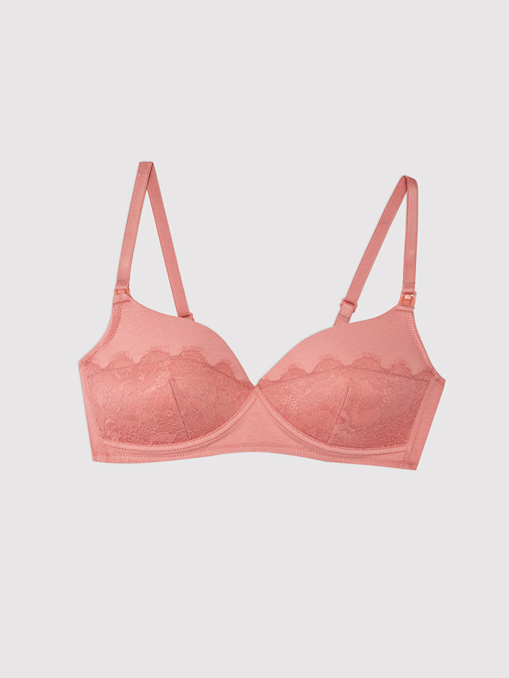 Non-wired, unpadded lace nursing bra