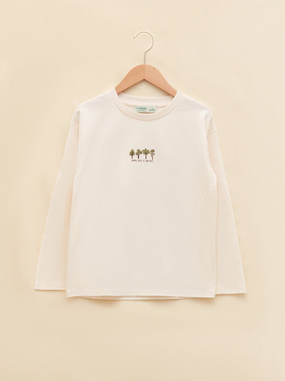 Crew Neck Printed Long Sleeve Organic Cotton Girls' T-Shirt