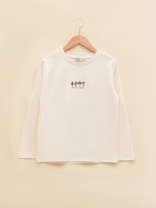 Crew Neck Printed Long Sleeve Organic Cotton Girls' T-Shirt