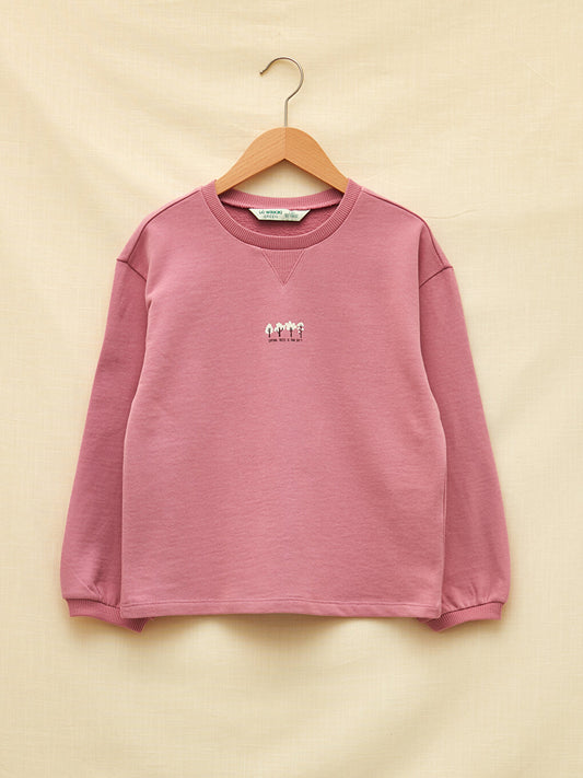 Crew Neck Printed Long Sleeve Organic Cotton Girl's Sweatshirt