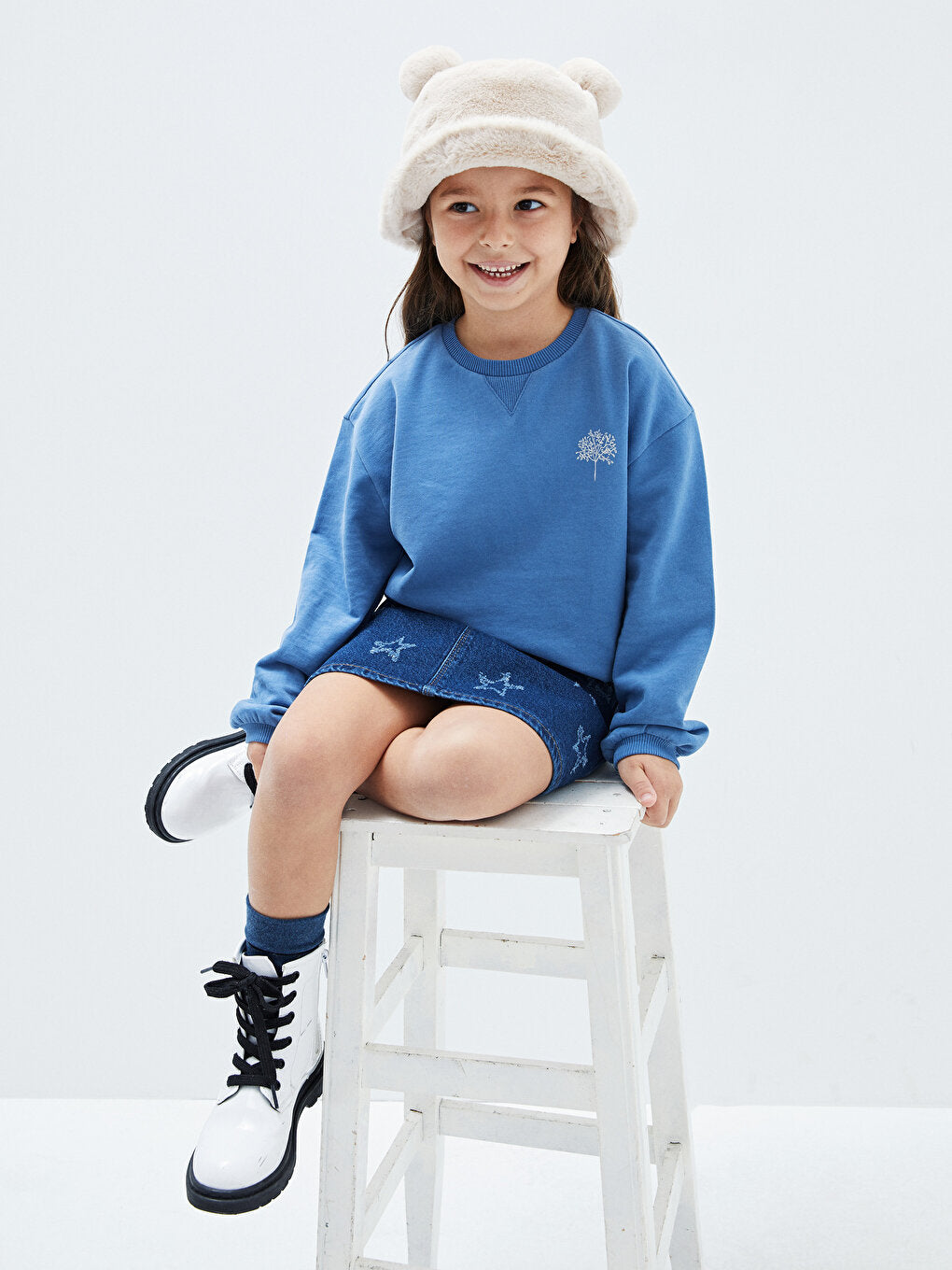 Crew Neck Printed Long Sleeve Organic Cotton Girl's Sweatshirt