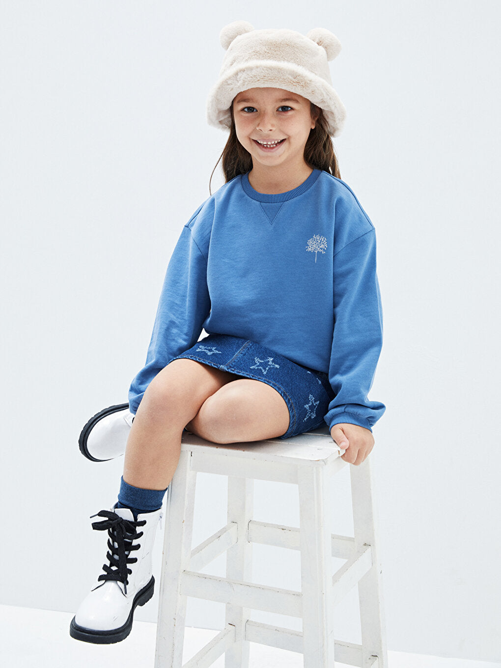 Crew Neck Printed Long Sleeve Organic Cotton Girl's Sweatshirt