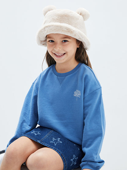 Crew Neck Printed Long Sleeve Organic Cotton Girl's Sweatshirt