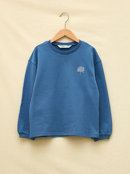 Crew Neck Printed Long Sleeve Organic Cotton Girl's Sweatshirt