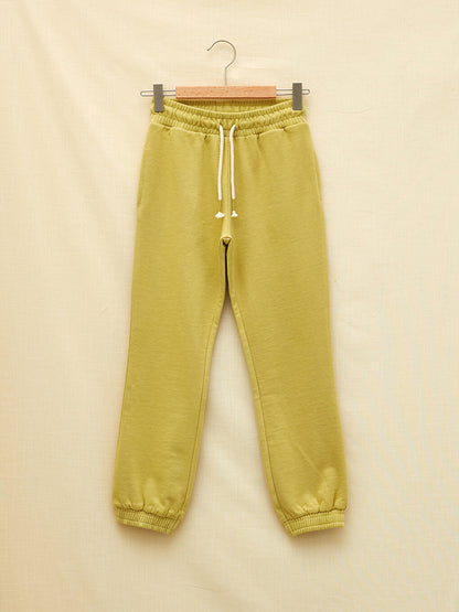 Basic Organic Cotton Girls' Sweatpants with Elastic Waist