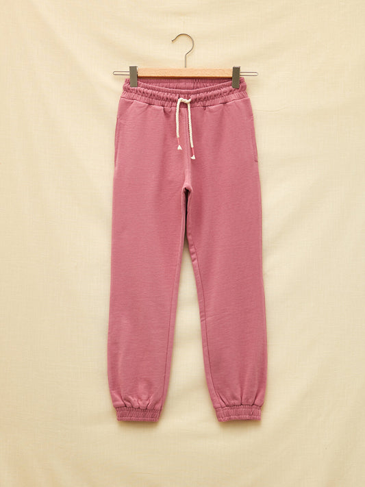 Basic Organic Cotton Girls' Sweatpants with Elastic Waist