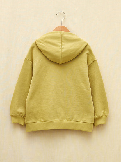 Hooded Printed Long Sleeve Organic Cotton Girls' Zipper Sweatshirt