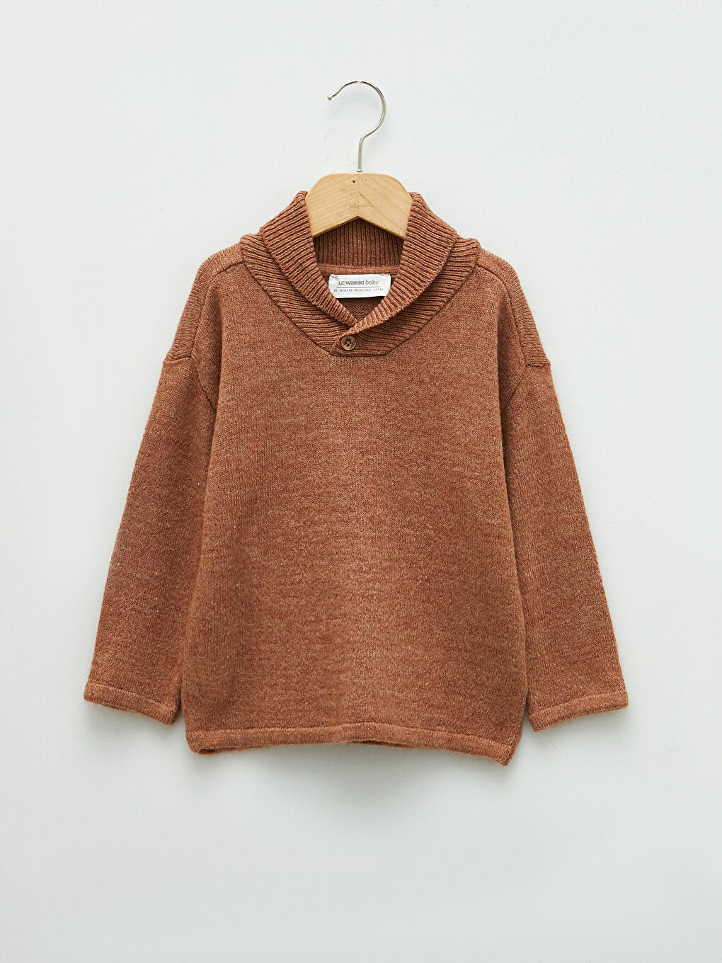 Shawl Collar Long Sleeve Basic Baby Boy Knitwear Sweater