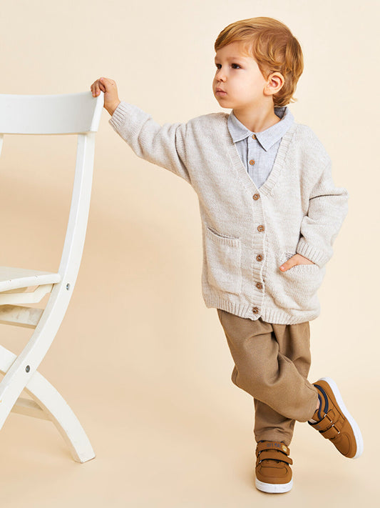 V-Neck Long Sleeve Basic Baby Boy Knitwear Cardigan