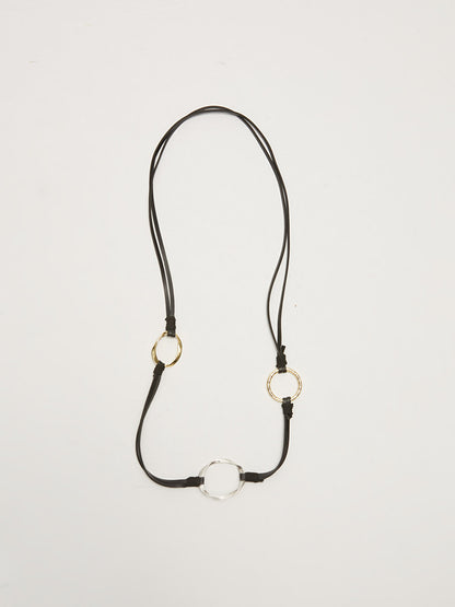 Leather Women's Necklace with Metal Ring