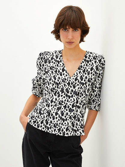 Double Breasted Collar Patterned Women's Shirt