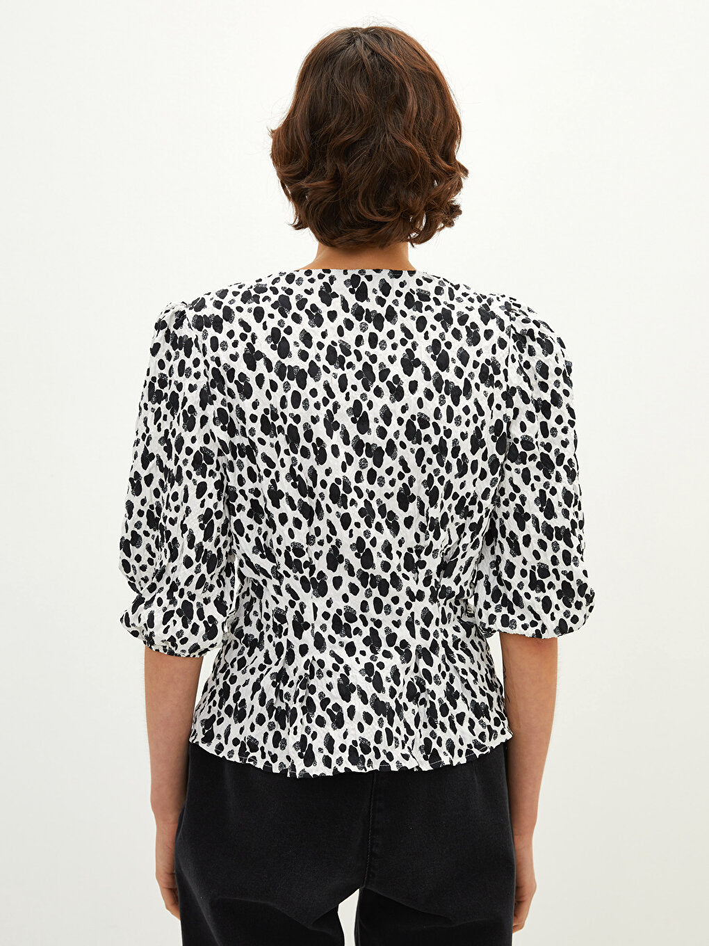 Double Breasted Collar Patterned Women's Shirt