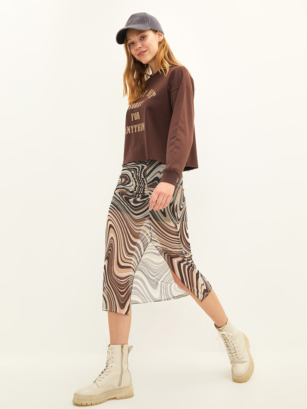 Women's Skirt with Elastic Waist, Patterned Gathering Detail