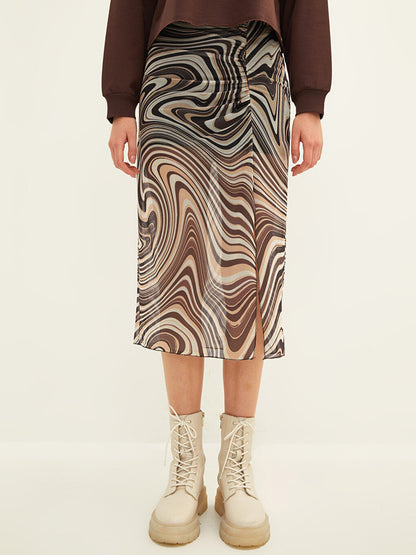 Women's Skirt with Elastic Waist, Patterned Gathering Detail