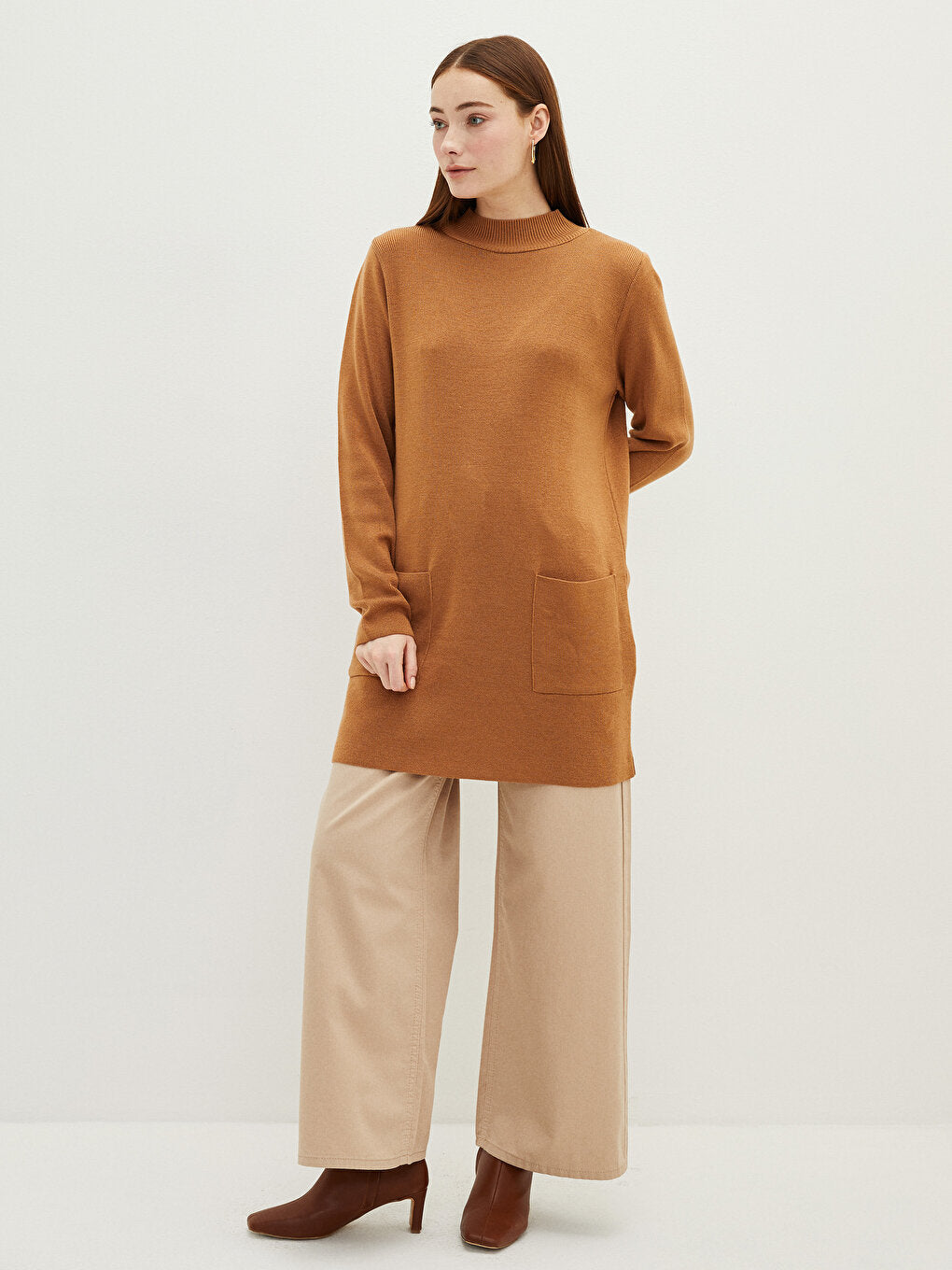 Half Turtleneck Long Sleeve Women's Knitwear Tunic