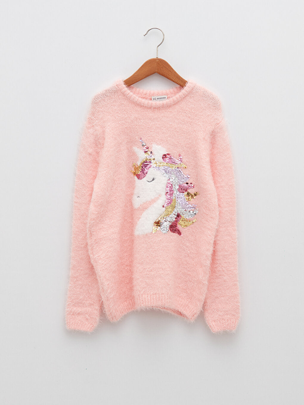 Crew Neck Embroidered Reversible Sequined Long Sleeve Girl's Knitwear Sweater