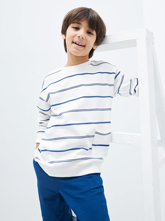 Crew Neck Striped Long Sleeve Boy's Sweatshirt