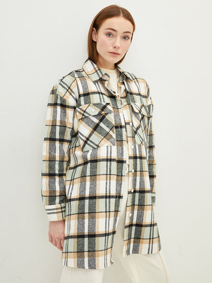 Plaid Long Sleeve Oversize Gabardine Women's Shirt Tunic