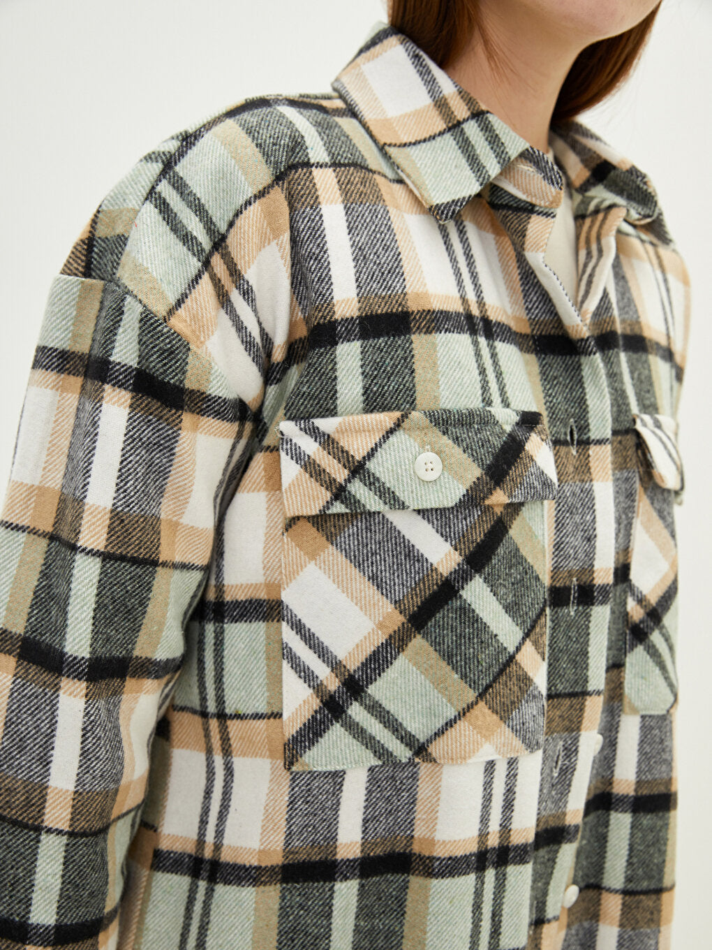 Plaid Long Sleeve Oversize Gabardine Women's Shirt Tunic