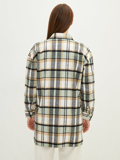 Plaid Long Sleeve Oversize Gabardine Women's Shirt Tunic