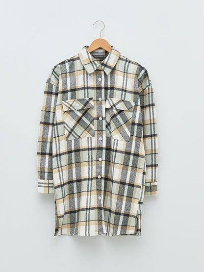 Plaid Long Sleeve Oversize Gabardine Women's Shirt Tunic