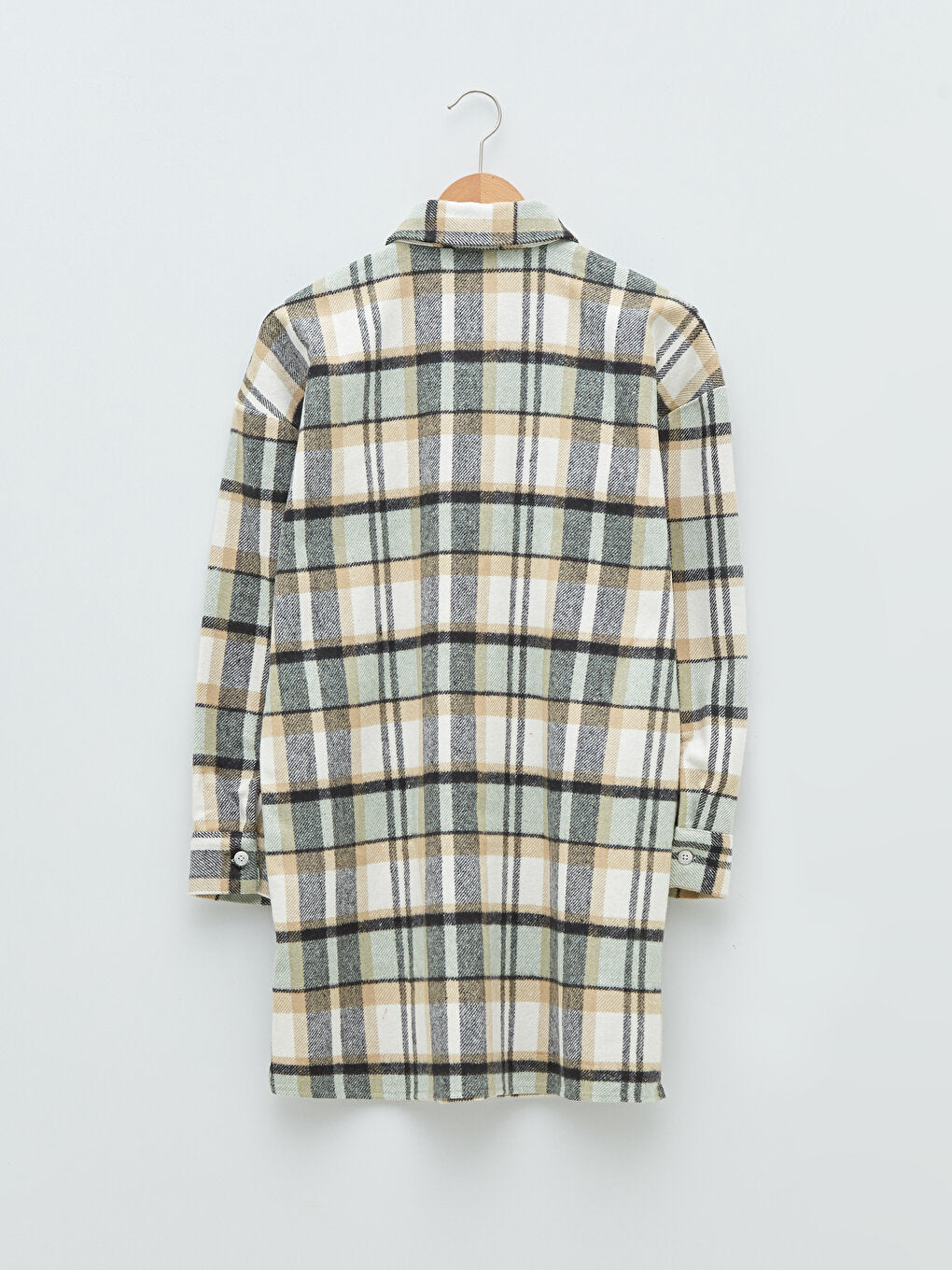 Plaid Long Sleeve Oversize Gabardine Women's Shirt Tunic