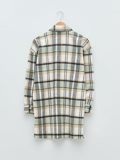 Plaid Long Sleeve Oversize Gabardine Women's Shirt Tunic