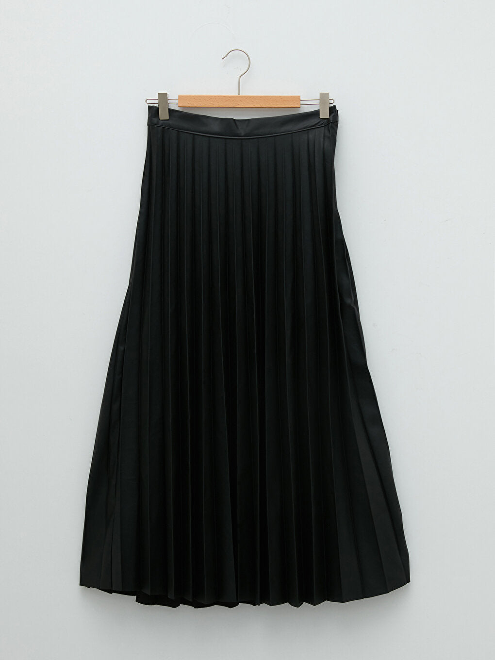 Plain Pleated Women's Leather Look Skirt with Zipper Waist