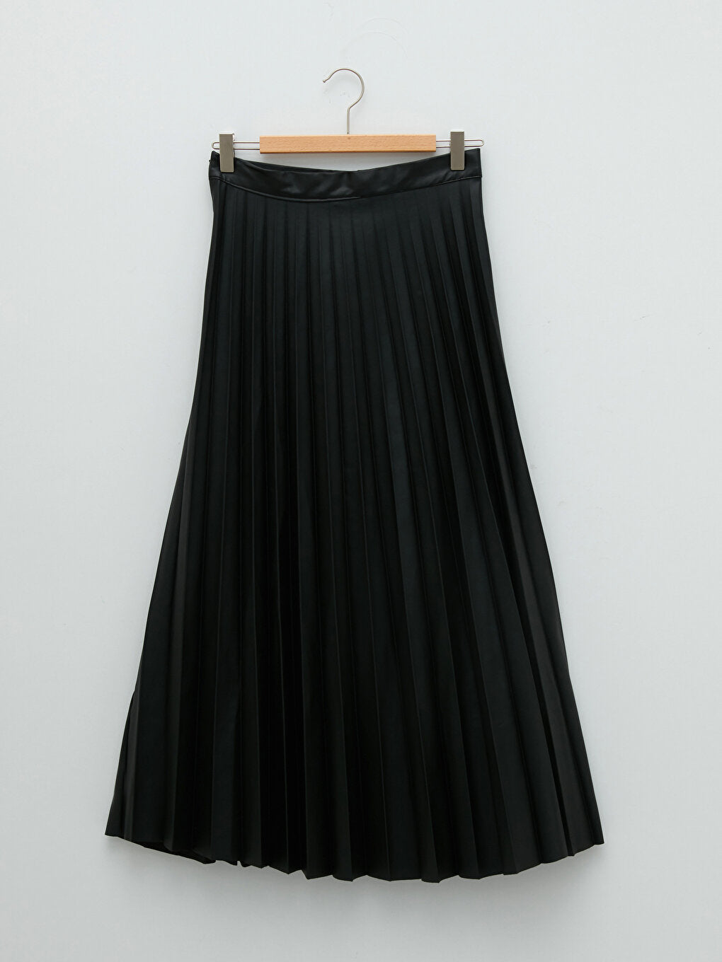 Plain Pleated Women's Leather Look Skirt with Zipper Waist