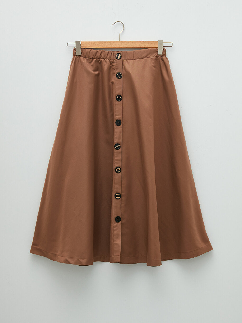 Women's Skirt with Elastic Waist Straight Front Button Detail