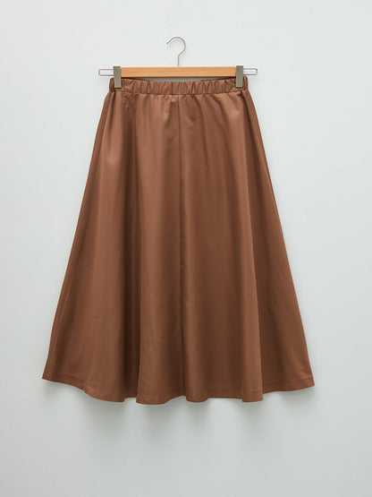 Women's Skirt with Elastic Waist Straight Front Button Detail