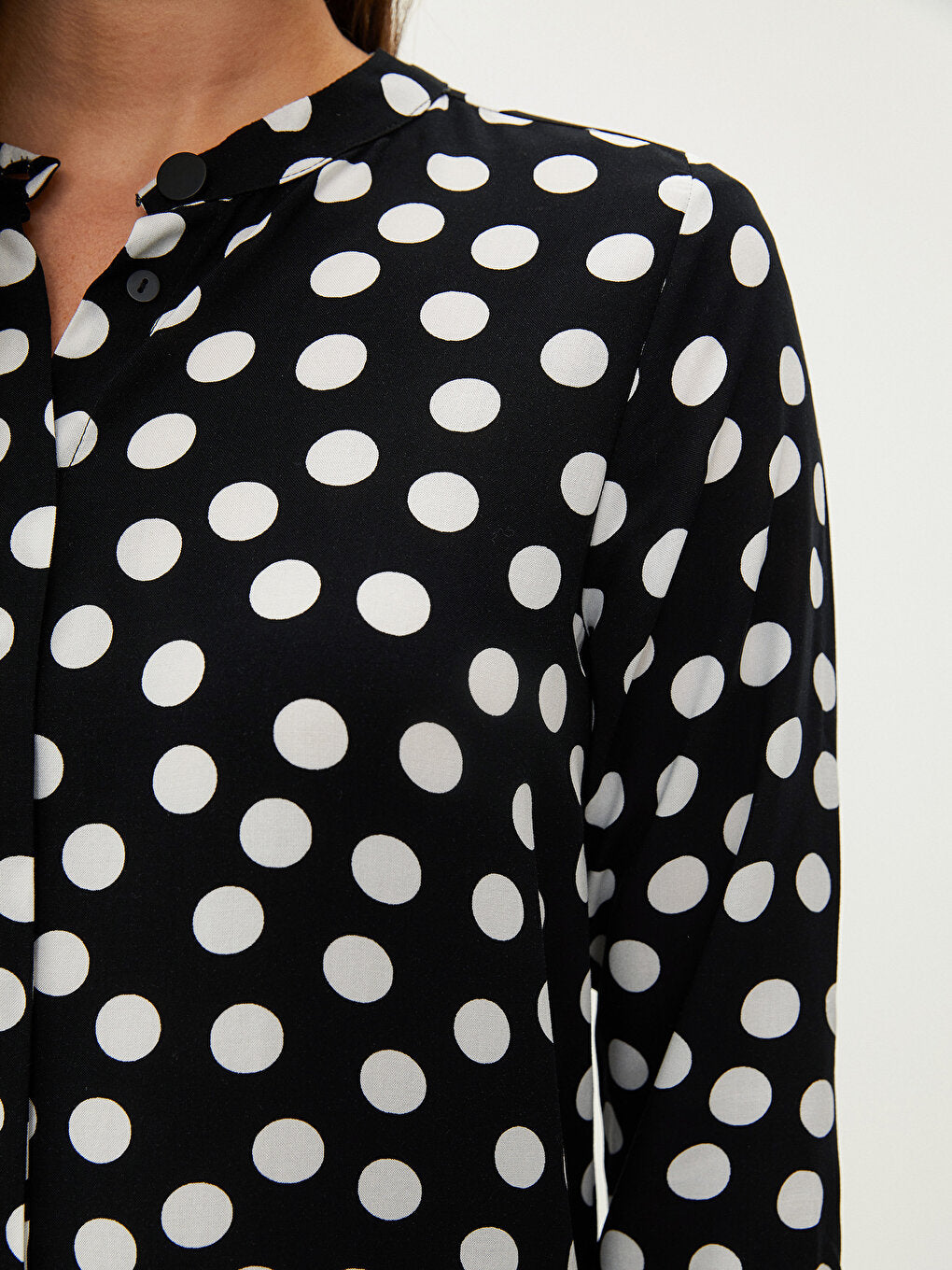 Crew Neck Polka Dot Patterned Long Sleeve Viscose Women's Tunic